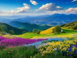 beautiful flowers in the mountains ai generated photo