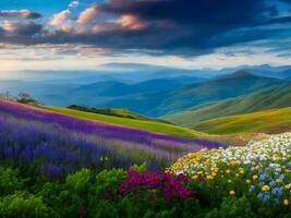 hermosa flores en el montañas ai generado foto