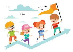 Success  And Teamwork Concept With Cartoon Kids vector