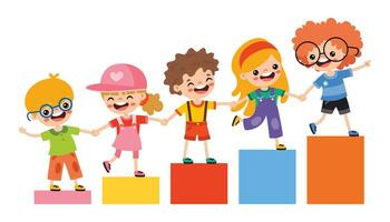 Success  And Teamwork Concept With Cartoon Kids vector