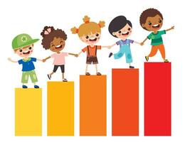 Success  And Teamwork Concept With Cartoon Kids vector