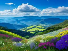 beautiful flowers in the mountains ai generated photo