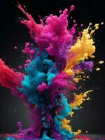 colorful ink splash on a black background ai generated photo