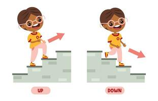 Cartoon Kid Walking Up And Down On Stairs vector