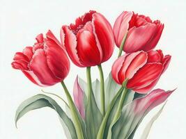 un pintura de dos rojo tulipanes en un blanco antecedentes ai generado foto