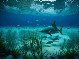 a group of fish swim in the ocean ai generated photo