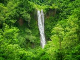 a waterfall in the jungle surrounded by lush green vegetation ai generated photo