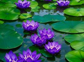 purple lotus flowers floating in a pond ai generated photo