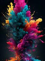 colorful paint splashes on a black background ai generated photo