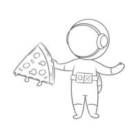 astronauta con Pizza en mano para colorante vector