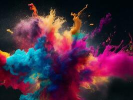 colorful paint splashes on a black background ai generated photo