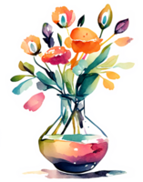 transparent aquarelle vase de fleurs ai génératif png