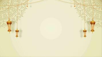 Simple luxury ornamental rotating mandala and hanging lanterns looping animation blank video background
