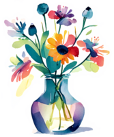 Transparent Watercolor Vase of Flowers AI Generative png