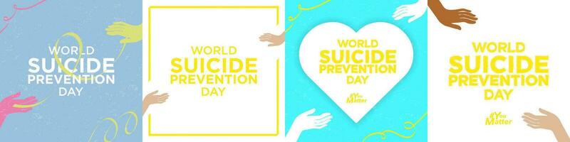 Set of World Suicide Prevention Day Artworks. Two hands reaching out for each other. Helping hand concept for suicide. Vector Illustration. EPS 10.