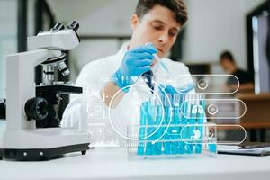 Dctor work on digital tablet healthcare doctor technology tablet using computer in laboratory study with vR icon photo