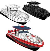 barco vector, pescar barco vector, línea Arte ilustración y uno color. vector