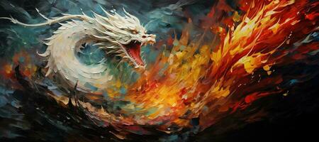 Generative AI, Dragon drawn fantasy illustration in impasto style. Symbol of New Year 2024, Chinese zodiac photo