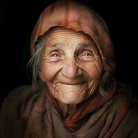 Generative AI, close-up of elderly smiling woman, happiness look photo