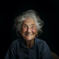 Generative AI, close-up of elderly smiling woman, happiness look photo