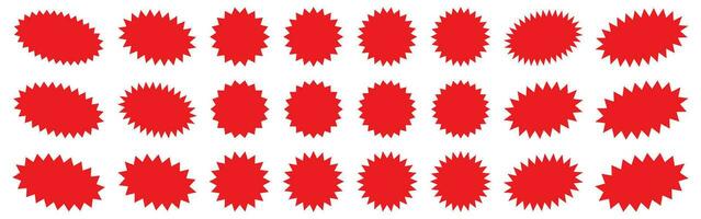 Set of red starburst, sunburst badges. Design elements - best for sale sticker, price tag, quality mark. Flat vector illustration isolated on white background.