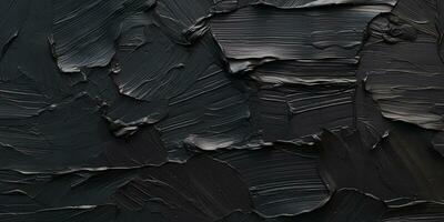 Generative AI, Closeup of impasto abstract rough black art painting texture photo