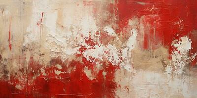 Generative AI, Closeup of impasto abstract rough white and red art painting texture photo