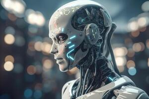 AI futuristic female robot, Artificial intelligence robot in the future concept. photo