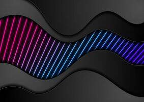 Abstract background with black corporate waves and neon laser lines vector