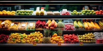 generativo ai, supermercado Fruta en estante foto