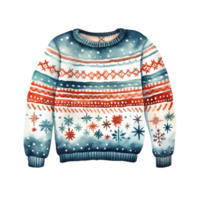 Generative AI, PNG Christmas ugly sweater, watercolor style