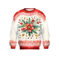 Generative AI, PNG Christmas ugly sweater, watercolor style