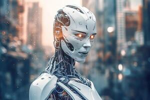 AI futuristic female robot, Artificial intelligence robot in the future concept. photo