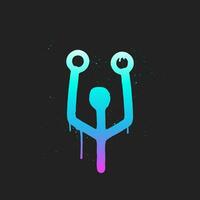 AI Neon Graffiti. Circuit connector, hub. Artificial Intelligence in Urban Street Style. Trendy Y2K clipart. Splash effects and drops. Grunge and spray texture. vector
