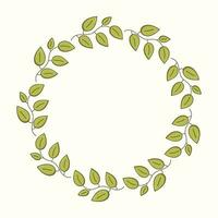 Green leaves. Circular frame. A place for your text. Hand drawn cartoon style. vector