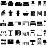 conjunto de vectores de iconos negros de muebles. colección de símbolos de ilustración de muebles.