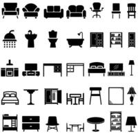 Furniture black icons Vector set. Furniture illustration symbol collection.