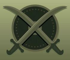 Two crossed sabers and a shield vector