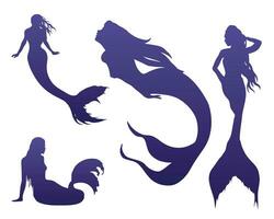 A set of silhouettes of beautiful mermaids vector