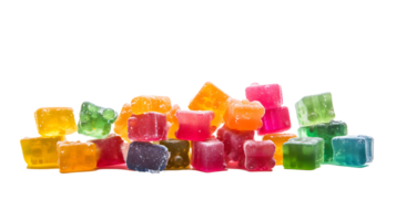 medizinisch Cannabis CBD-infundiert Regenbogen gummiartig Süßigkeiten essbare transparent png Hintergrund. Cannabis gummiartig cbd essbare png ai generiert