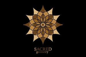 Gold Flower of life mandala of sacred ancient geometry. Vector symbols and elements. Alchemy, religion, philosophy, astrology and spirituality themes. Golden Logo icon isolated on black background