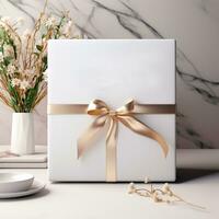white gift box mockup with bow,AI generated. photo