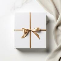 white gift box mockup with bow,AI generated. photo