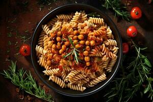 garbanzo frijol fusilli pasta. ai generado foto