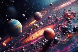 Parade of planets in space. AI Generated photo