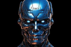 humanoid cyborg Artificial intelligence AI skull robot. futuristic, metallic, science fiction, AI Robot. Artificial intelligence concept. AI Generated photo