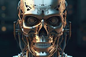 humanoid cyborg Artificial intelligence AI skull robot. futuristic, metallic, science fiction, AI Robot. Artificial intelligence concept. photo