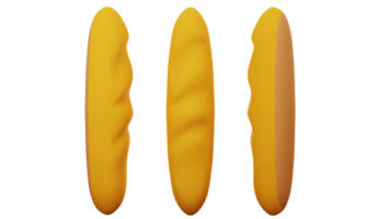 3d representación de junquillo pan, francés un pan en frente y lado ver png