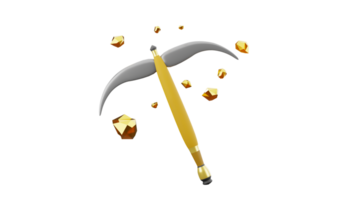 3D rendering of mining axe with gold ore, Mining and financial concept png