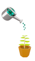 3d le rendu de arrosage pouvez avec arbre croissance plante pot, jardinage concept, agriculture travail outils png